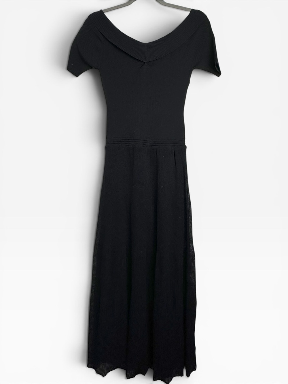 Sandro Sallie Drape Knit Off-The-Shoulder Pleated stretch Maxi Dress Black M 38 - Picture 7 of 11